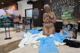 Behind the Scalpel art installation - Plastic Free July Health Care Without Harm